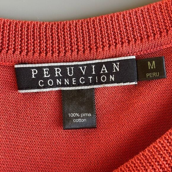 Peruvian Connection Pima Cotton Knit Fit and Flare Dress Orange Women's Medium - Picture 3 of 8